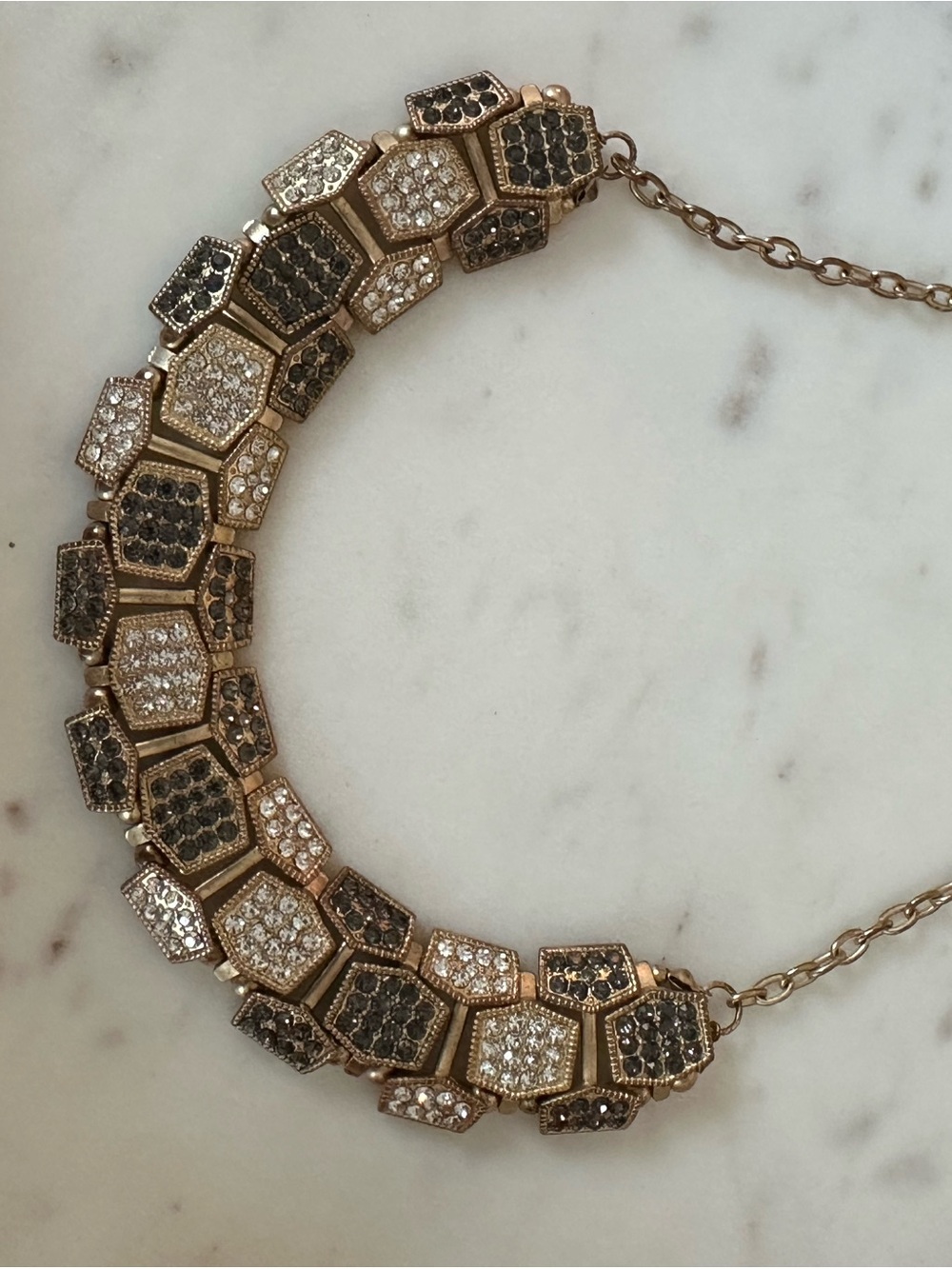 Gold-Tone Pavé Hexagon Collar Necklace - Black & Clear Crystals
